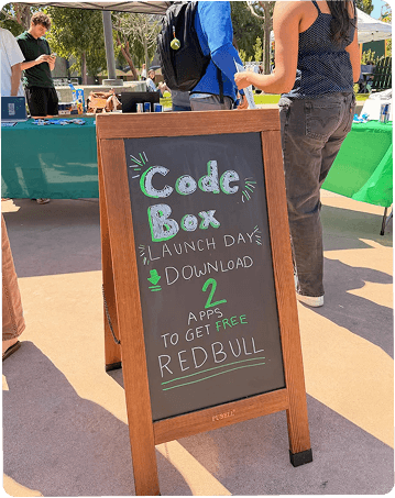 CodeBox launch day chalkboard